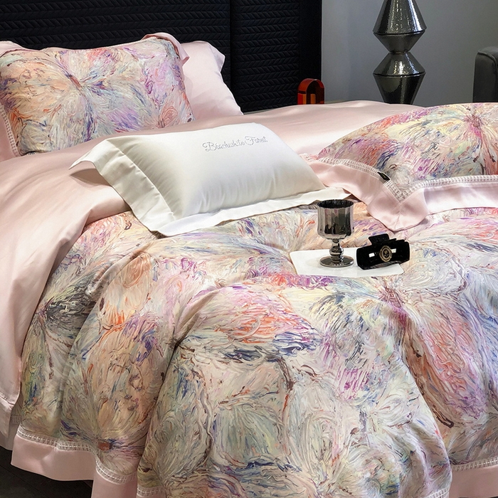 91家纺网 家纺一手货源 找家纺 黑白森林 2026新款轻奢天丝印花四件套 慕颜