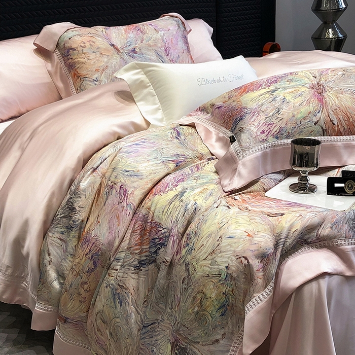 91家纺网 家纺一手货源 找家纺 黑白森林 2026新款轻奢天丝印花四件套 慕颜