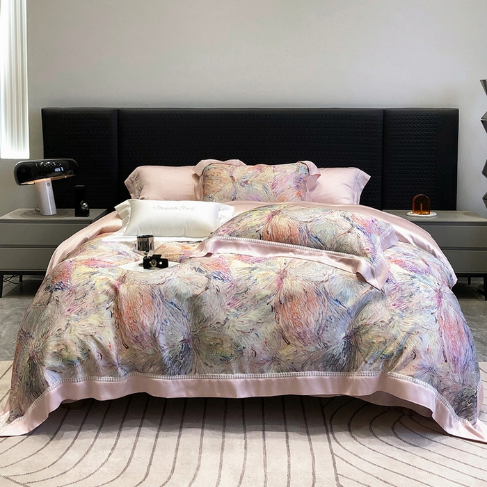 91家纺网 家纺一手货源 找家纺 黑白森林 2026新款轻奢天丝印花四件套 慕颜