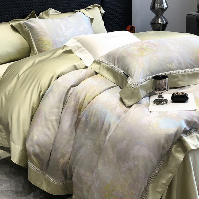 91家纺网 家纺一手货源 找家纺 黑白森林 2026新款轻奢天丝印花四件套 情愫-灰