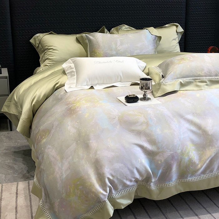 91家纺网 家纺一手货源 找家纺 黑白森林 2026新款轻奢天丝印花四件套 情愫-灰