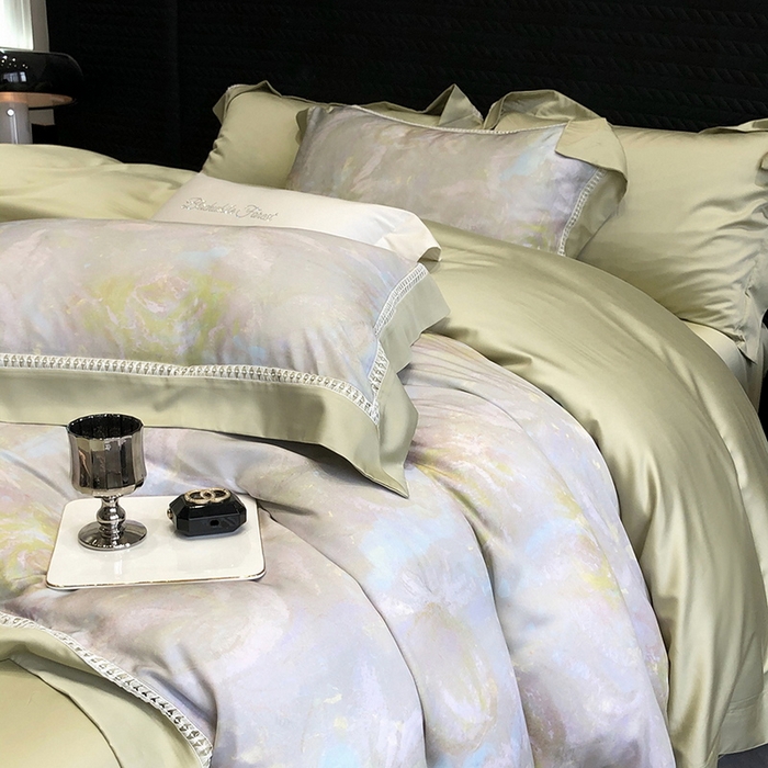 91家纺网 家纺一手货源 找家纺 黑白森林 2026新款轻奢天丝印花四件套 情愫-灰