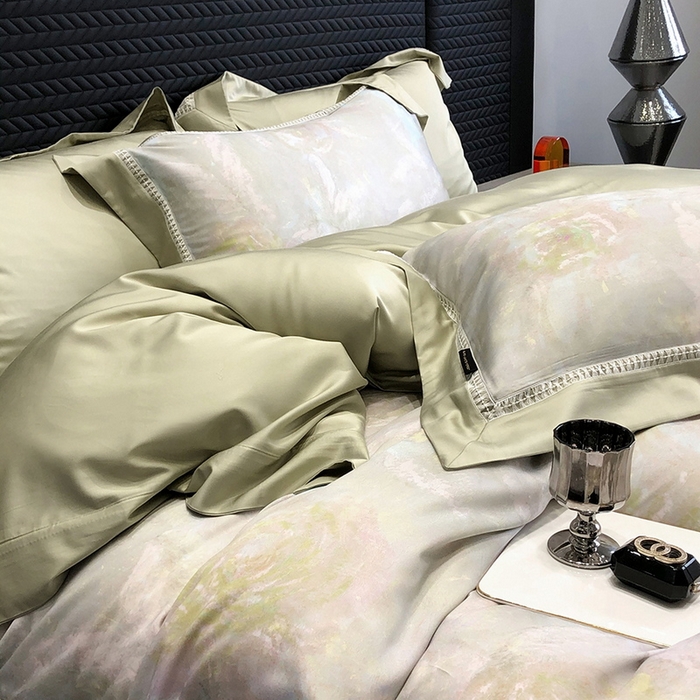 91家纺网 家纺一手货源 找家纺 黑白森林 2026新款轻奢天丝印花四件套 情愫-灰