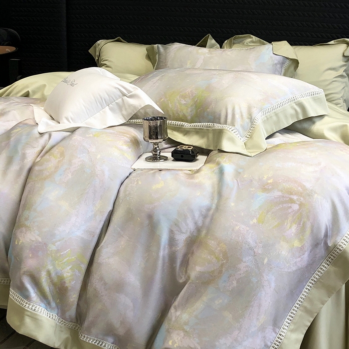 91家纺网 家纺一手货源 找家纺 黑白森林 2026新款轻奢天丝印花四件套 情愫-灰