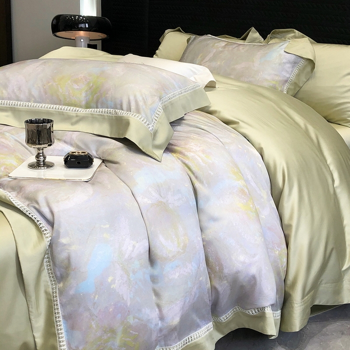 91家纺网 家纺一手货源 找家纺 黑白森林 2026新款轻奢天丝印花四件套 情愫-灰