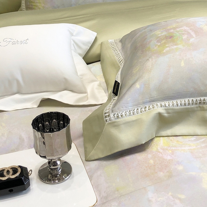 91家纺网 家纺一手货源 找家纺 黑白森林 2026新款轻奢天丝印花四件套 情愫-灰