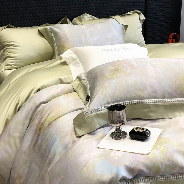 91家纺网 家纺一手货源 找家纺 黑白森林 2026新款轻奢天丝印花四件套 情愫-灰