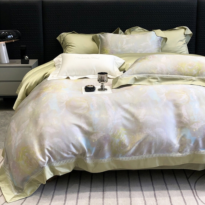 91家纺网 家纺一手货源 找家纺 黑白森林 2026新款轻奢天丝印花四件套 情愫-灰