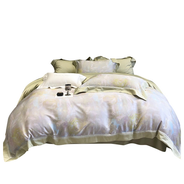 91家纺网 家纺一手货源 找家纺 黑白森林 2026新款轻奢天丝印花四件套 情愫-灰