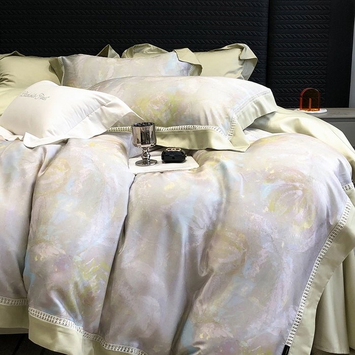 91家纺网 家纺一手货源 找家纺 黑白森林 2026新款轻奢天丝印花四件套 情愫-灰