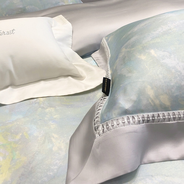 91家纺网 家纺一手货源 找家纺 黑白森林 2026新款轻奢天丝印花四件套 情愫-蓝