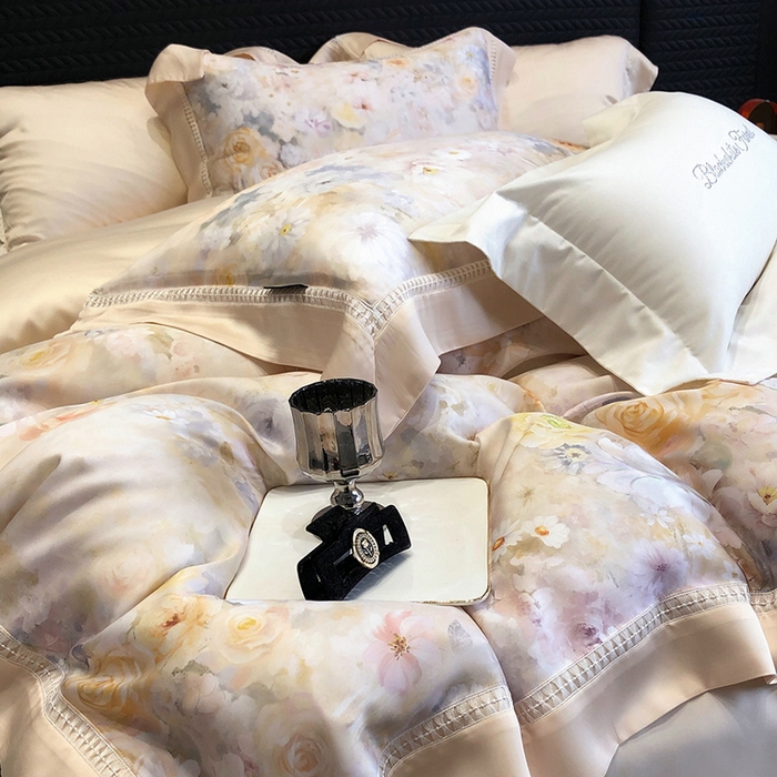 91家纺网 家纺一手货源 找家纺 黑白森林 2026新款轻奢天丝印花四件套 如愿