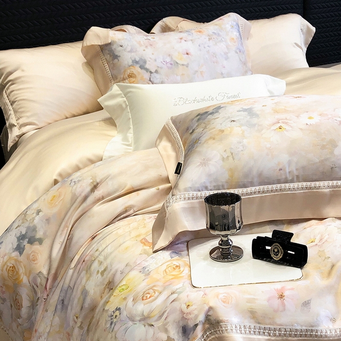 91家纺网 家纺一手货源 找家纺 黑白森林 2026新款轻奢天丝印花四件套 如愿