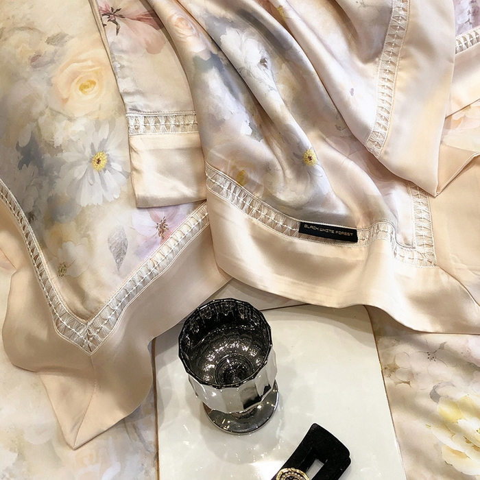 91家纺网 家纺一手货源 找家纺 黑白森林 2026新款轻奢天丝印花四件套 如愿