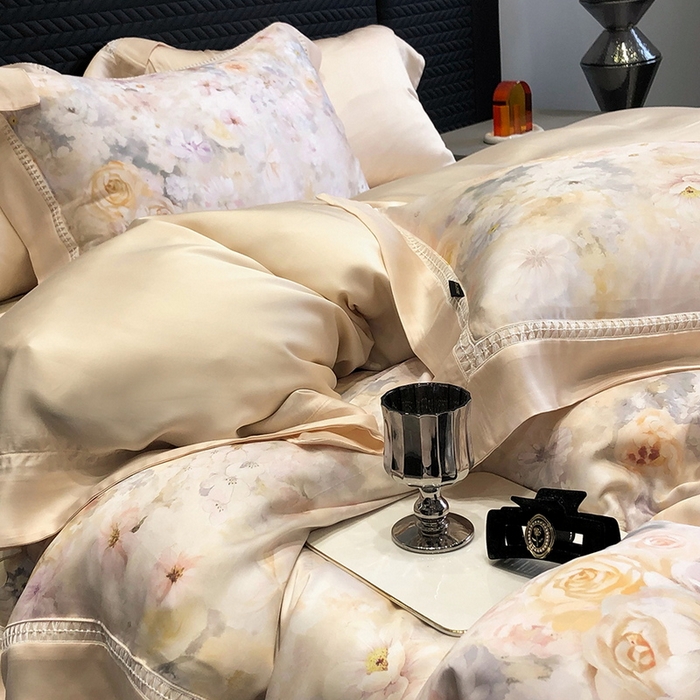 91家纺网 家纺一手货源 找家纺 黑白森林 2026新款轻奢天丝印花四件套 如愿