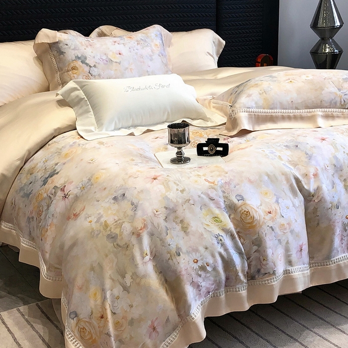 91家纺网 家纺一手货源 找家纺 黑白森林 2026新款轻奢天丝印花四件套 如愿