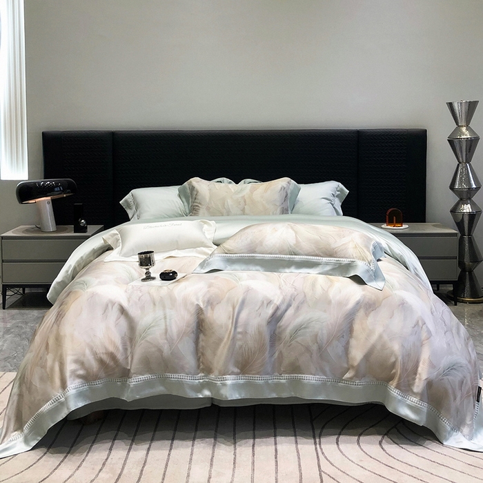 91家纺网 家纺一手货源 找家纺 黑白森林 2026新款轻奢天丝印花四件套 丝蕴-兰