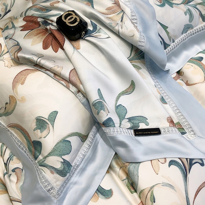 91家纺网 家纺一手货源 找家纺 黑白森林 2026新款轻奢天丝印花四件套 薇尔-蓝