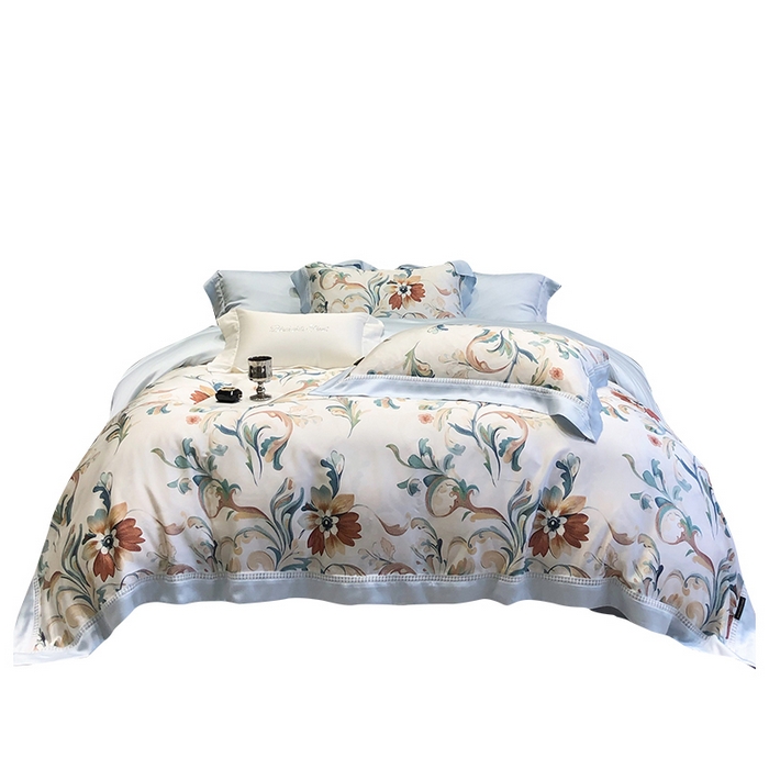 91家纺网 家纺一手货源 找家纺 黑白森林 2026新款轻奢天丝印花四件套 薇尔-蓝