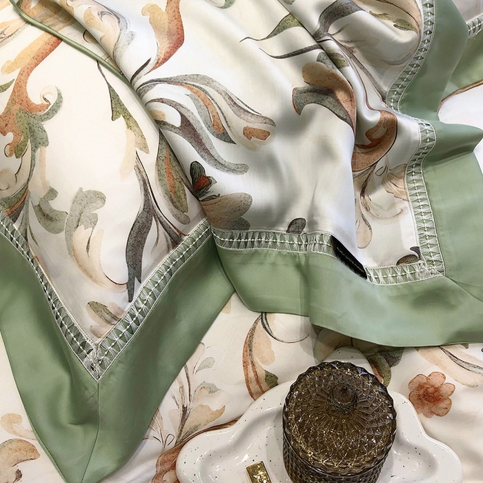 91家纺网 家纺一手货源 找家纺 黑白森林 2026新款轻奢天丝印花四件套 薇尔-绿