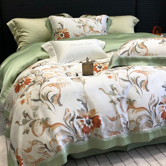 91家纺网 家纺一手货源 找家纺 黑白森林 2026新款轻奢天丝印花四件套 薇尔-绿