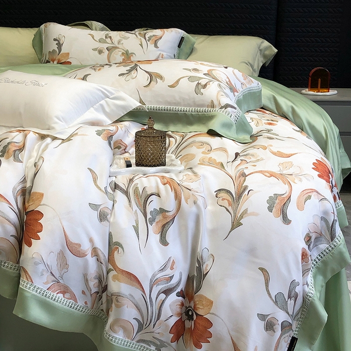 91家纺网 家纺一手货源 找家纺 黑白森林 2026新款轻奢天丝印花四件套 薇尔-绿