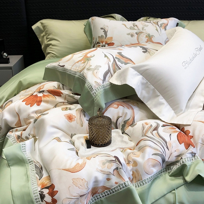 91家纺网 家纺一手货源 找家纺 黑白森林 2026新款轻奢天丝印花四件套 薇尔-绿