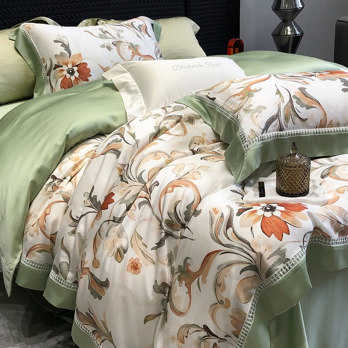 91家纺网 家纺一手货源 找家纺 黑白森林 2026新款轻奢天丝印花四件套 薇尔-绿