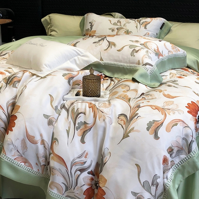 91家纺网 家纺一手货源 找家纺 黑白森林 2026新款轻奢天丝印花四件套 薇尔-绿