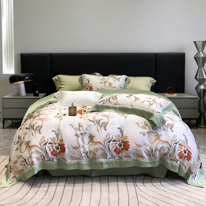 91家纺网 家纺一手货源 找家纺 黑白森林 2026新款轻奢天丝印花四件套 薇尔-绿