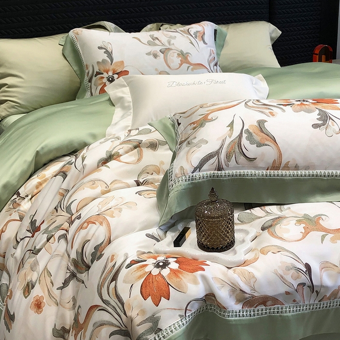 91家纺网 家纺一手货源 找家纺 黑白森林 2026新款轻奢天丝印花四件套 薇尔-绿