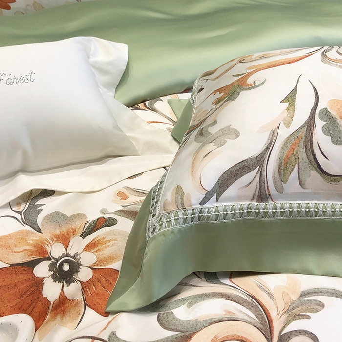 91家纺网 家纺一手货源 找家纺 黑白森林 2026新款轻奢天丝印花四件套 薇尔-绿