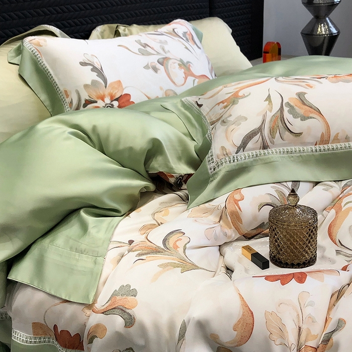 91家纺网 家纺一手货源 找家纺 黑白森林 2026新款轻奢天丝印花四件套 薇尔-绿