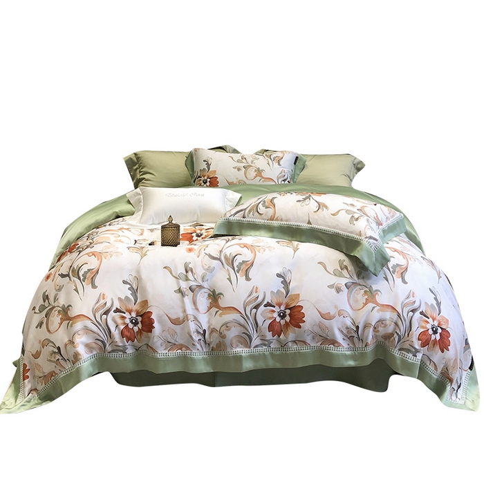 91家纺网 家纺一手货源 找家纺 黑白森林 2026新款轻奢天丝印花四件套 薇尔-绿