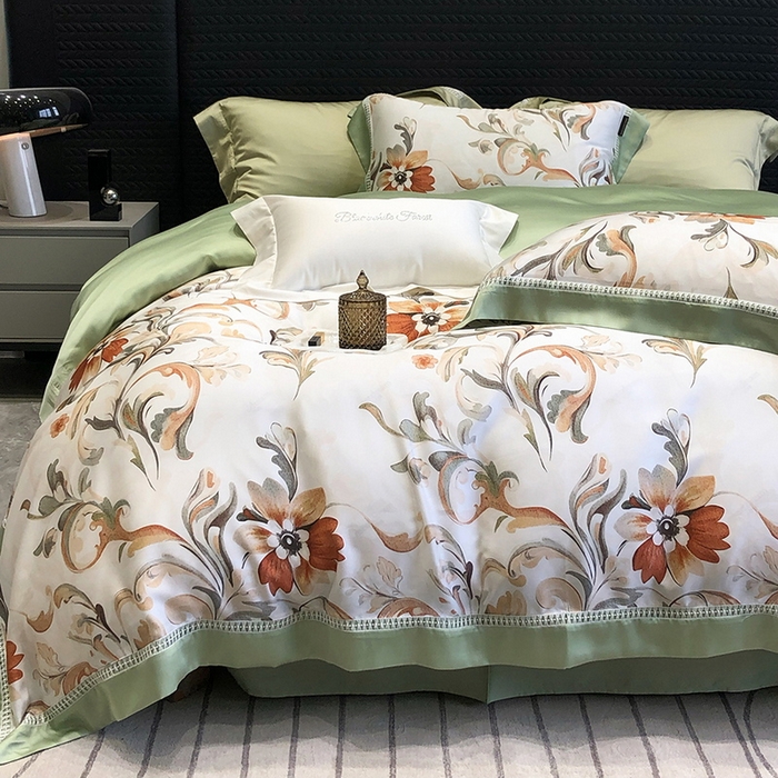 91家纺网 家纺一手货源 找家纺 黑白森林 2026新款轻奢天丝印花四件套 薇尔-绿