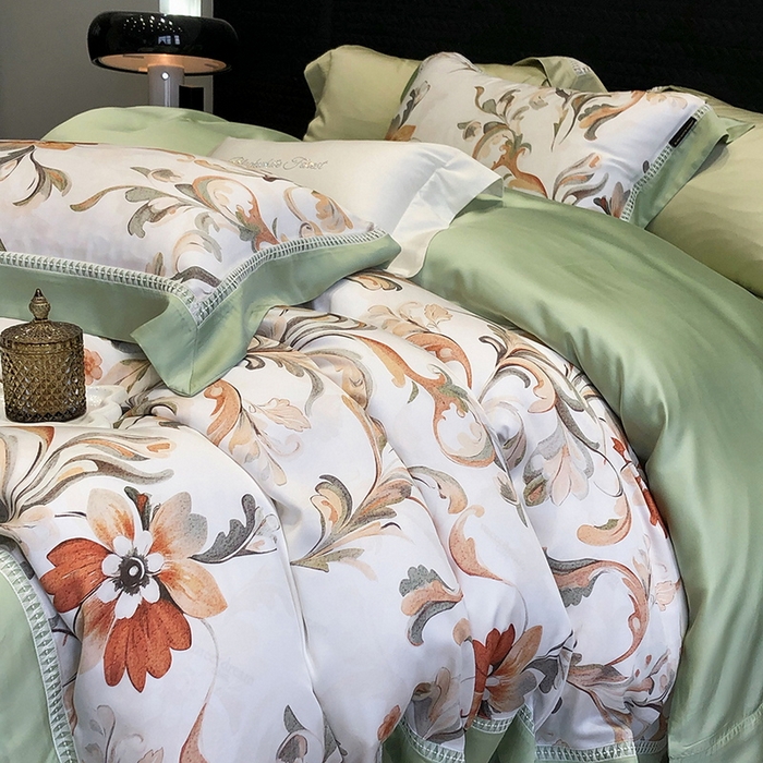 91家纺网 家纺一手货源 找家纺 黑白森林 2026新款轻奢天丝印花四件套 薇尔-绿