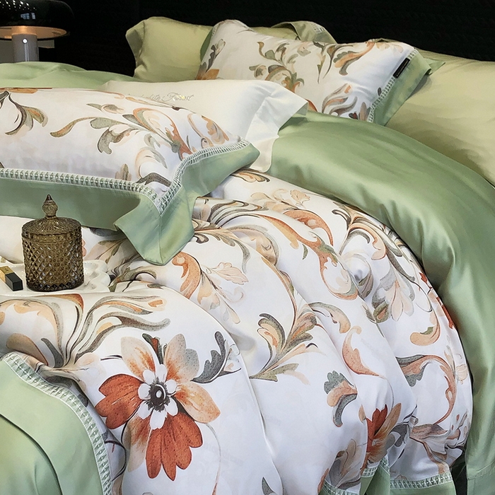 91家纺网 家纺一手货源 找家纺 黑白森林 2026新款轻奢天丝印花四件套 薇尔-绿