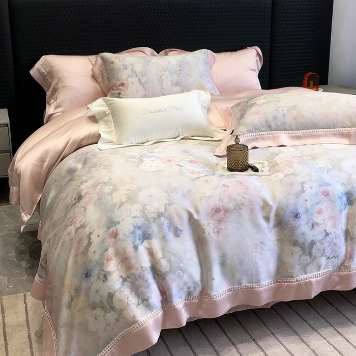 91家纺网 家纺一手货源 找家纺 黑白森林 2026新款轻奢天丝印花四件套 薇宁