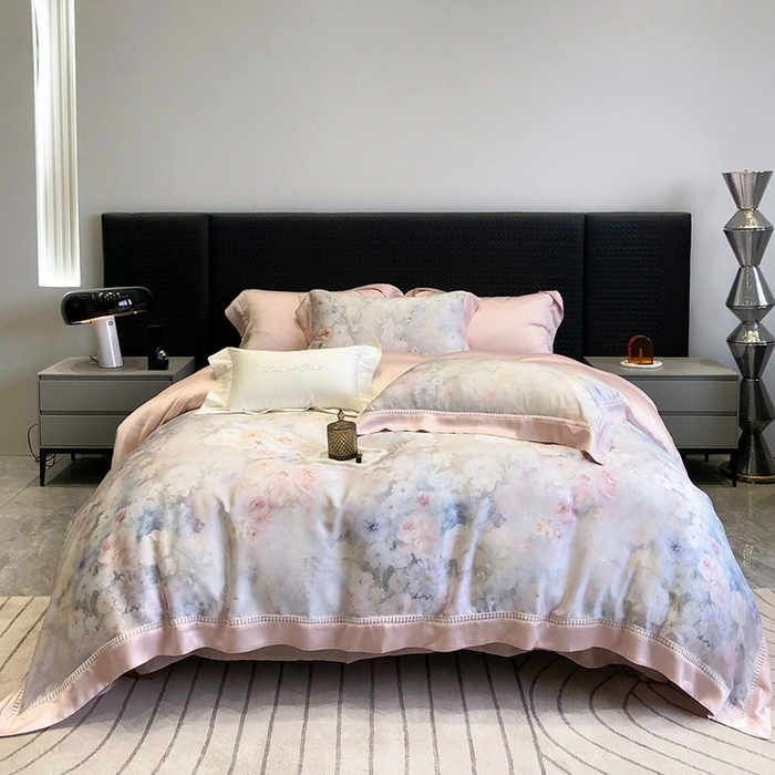 91家纺网 家纺一手货源 找家纺 黑白森林 2026新款轻奢天丝印花四件套 薇宁