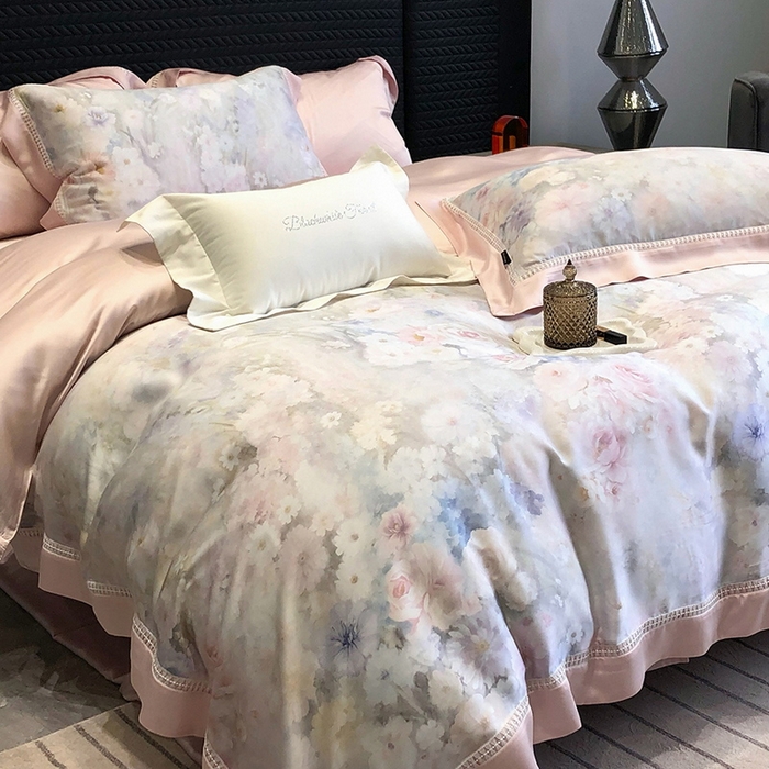 91家纺网 家纺一手货源 找家纺 黑白森林 2026新款轻奢天丝印花四件套 薇宁