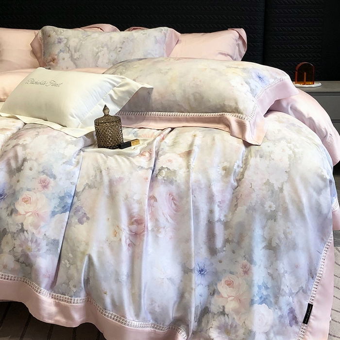 91家纺网 家纺一手货源 找家纺 黑白森林 2026新款轻奢天丝印花四件套 薇宁