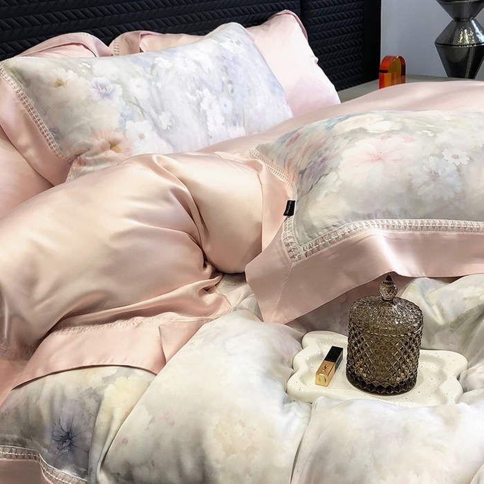 91家纺网 家纺一手货源 找家纺 黑白森林 2026新款轻奢天丝印花四件套 薇宁