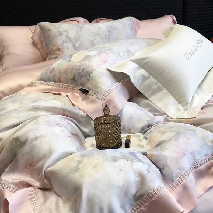 91家纺网 家纺一手货源 找家纺 黑白森林 2026新款轻奢天丝印花四件套 薇宁