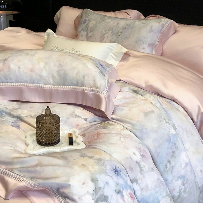 91家纺网 家纺一手货源 找家纺 黑白森林 2026新款轻奢天丝印花四件套 薇宁