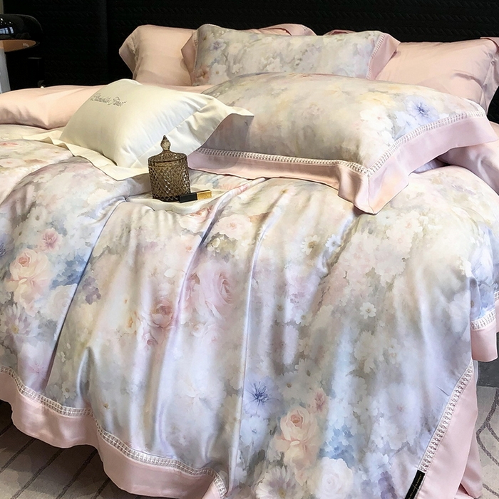 91家纺网 家纺一手货源 找家纺 黑白森林 2026新款轻奢天丝印花四件套 薇宁