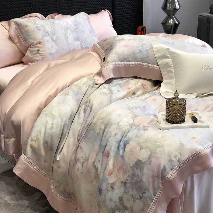 91家纺网 家纺一手货源 找家纺 黑白森林 2026新款轻奢天丝印花四件套 薇宁