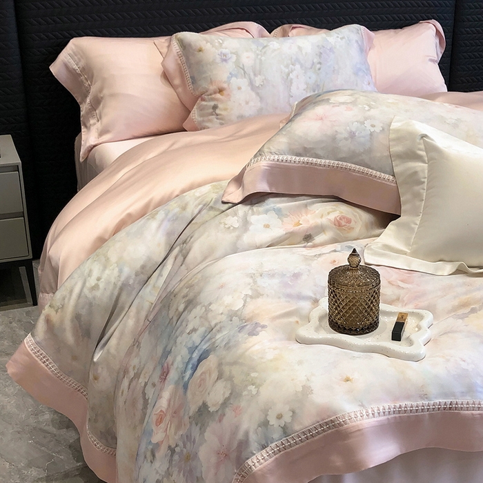 91家纺网 家纺一手货源 找家纺 黑白森林 2026新款轻奢天丝印花四件套 薇宁