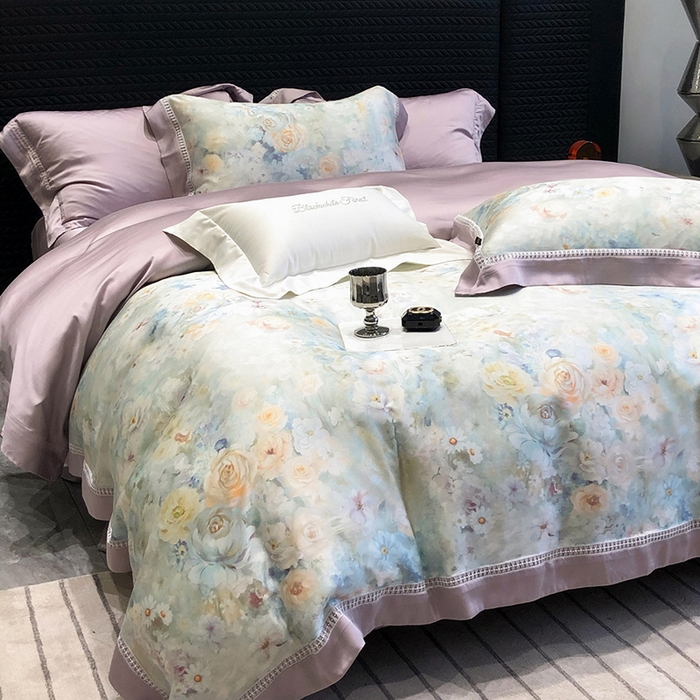 91家纺网 家纺一手货源 找家纺 黑白森林 2026新款轻奢天丝印花四件套 紫嫣