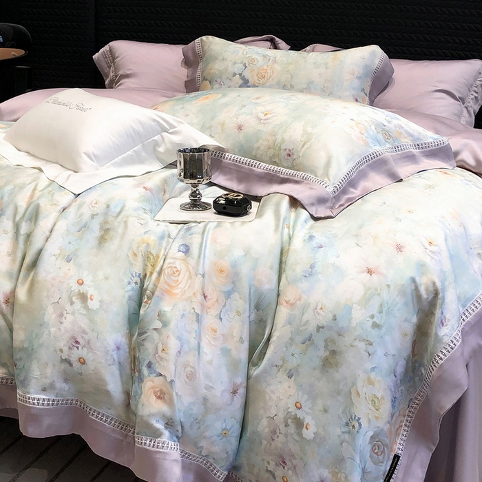 91家纺网 家纺一手货源 找家纺 黑白森林 2026新款轻奢天丝印花四件套 紫嫣