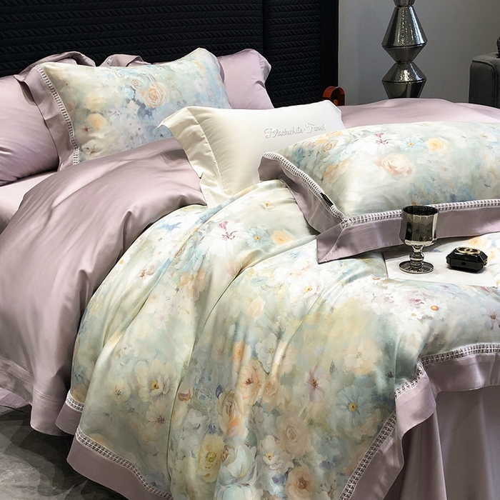 91家纺网 家纺一手货源 找家纺 黑白森林 2026新款轻奢天丝印花四件套 紫嫣